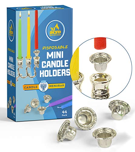 Ner Mitzvah Hanukkah Mini Candle Holders - Disposable Liner Inserts for Candle Menorah - Drip Guard Foil Cups - 44 Count - Mini