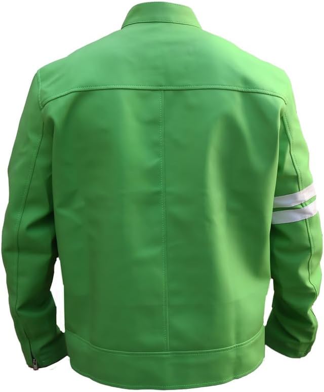 Green Alien Swarn Tennyson Ben - Ten Jacket Faux Leather Green and White Biker Jacket For Men - Image 6