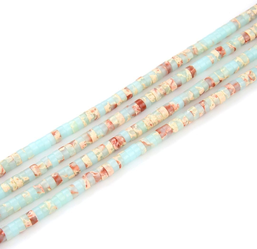 Adabele 14.5 Inch Natural Blue Impression Aqua Terra Jasper Healing Gemstone 4mm Small Heishi Tube Rondelle Beads Gem Stone Spacer (165-175pcs) for Jewelry Making GH-C6 - Image 4