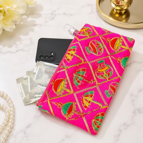 Image of Trendifly Embroidery Wedding Return Gift for Women Wholesale Bridal Traveling potli Bag with Zipper for Ladies Baby Shower Shagun Purse Gifting Haldi Mehandi for Girl
