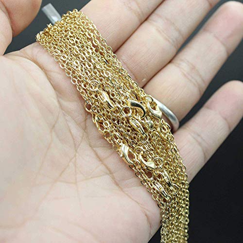 Wholesale 12 Pcs Gold Plated Brass Cable Chains Necklace Bulk Finished Chains For Jewelry Making (18 Inch(2Mm)) #TOP1