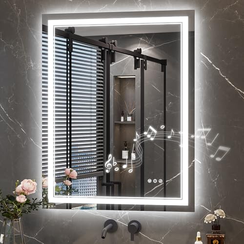 Keonjinn 28"x36" Lighted Mirrors for Bathroom Wall with Bluetooth Speaker,