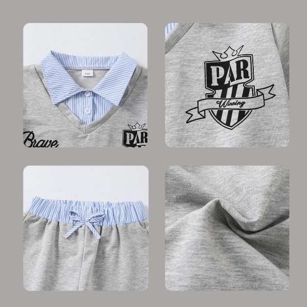 Image of Yoxindax Girls 2-Piece Clothes 2 In 1 Collared V-Neck Sweatshirt Wide Leg Contrast Color Pants Winter 7-14Y Outfits Set