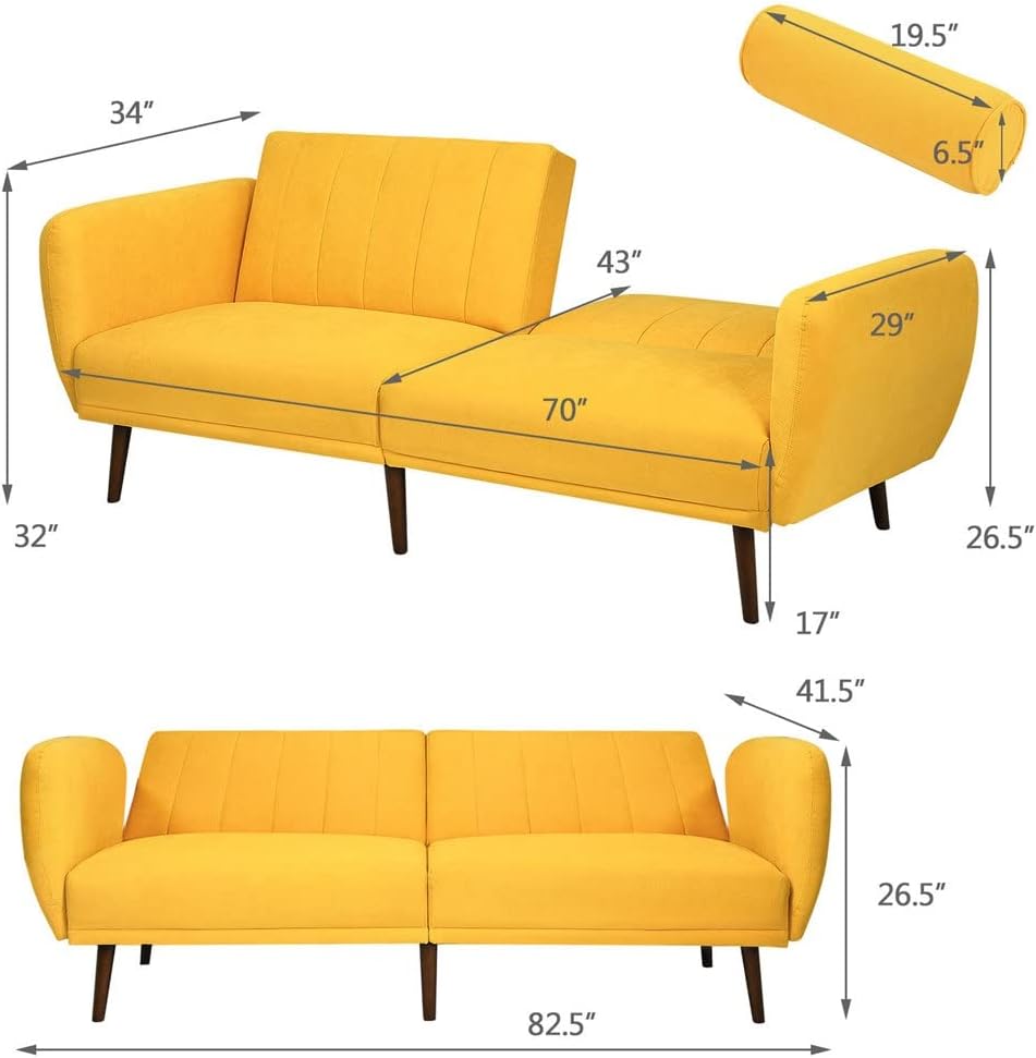 Convertible Futon Sofa Bed Adjustable Couch Sleeper W/Wood Legs Elegant and Fashionable Appearance(E)