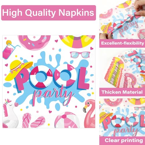 Image of Qyeahkj 100 Pcs Summer Pool Party Plates and Napkins Set Pink Swimming Pool Party Decorations Supplies Beach Disposable Paper Tableware Dinnerware Favors Birthday Shower Serves 25