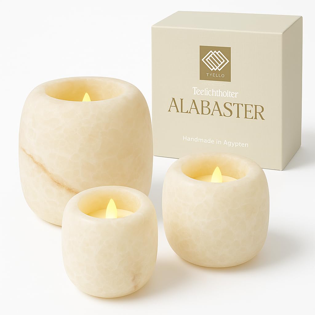 YVELLO. DESIGN Alabaster Stone Candle Holder / Tea Light Holder - Handmade in Egypt - Large (13-15 cm)