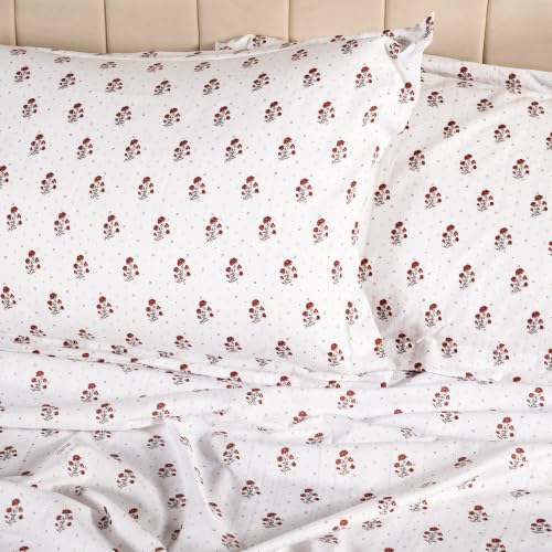 Image of Home Elegance from House of Mytrident | Linen Feel Bed Sheet for Double Bed King Size with Two Pillow Covers | Ultrasoft | Floral 274cm x 250cm | myTrident - Jade Beige