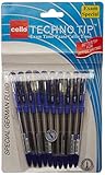 1 X 10 Cello Technotip PEN Top Ball Point 0.6 mm Smooth Writing Blue Brand Ad By Indian Cricketer Mahindera Singh Dhoni Lot of 10 Pens