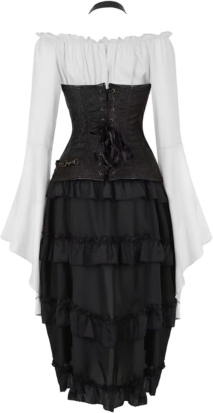Corsets for Women Steampunk Dress Leather Basques and Bustier Skirt Asymmetry lace Pirate