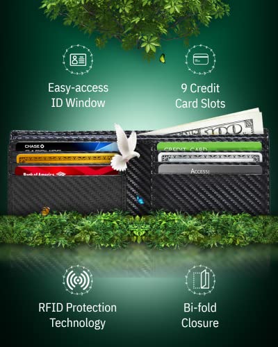 Image of Vegan Leather Bifold Wallets For Men - Cruelty Free Non Leather Mens Wallet With ID Window RFID Gifts For Him