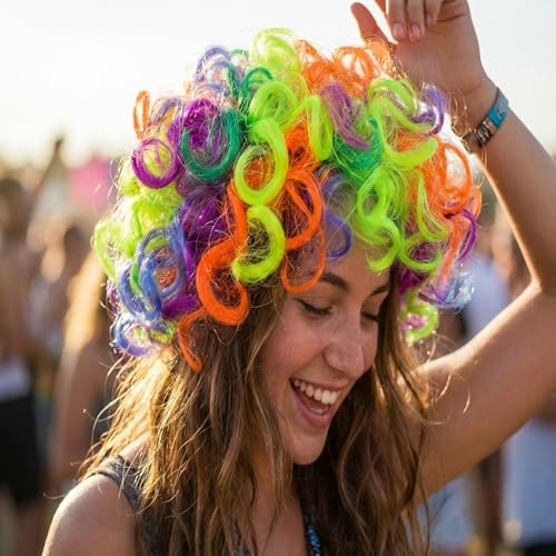 Image of eCraftIndia Curly Malinga Wig Perfect Hair Wig for Women and Men | Ideal for Holi Halloween Costumes, and Funny Party Looks (Pack of 1)