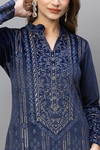 Image of HIFZAA velvet kurta palazzo set with dupatta for womens printed winter wear suit M to 4xl