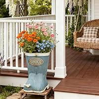 Xynthorvex Vintage Blue Rain Boot Planter, Country Garden Metal Boot Flower Pot, Rustic Farmhouse Decorative Planter for Indoor Outdoor Succulents, Herbs, Garden & Porch Decor
