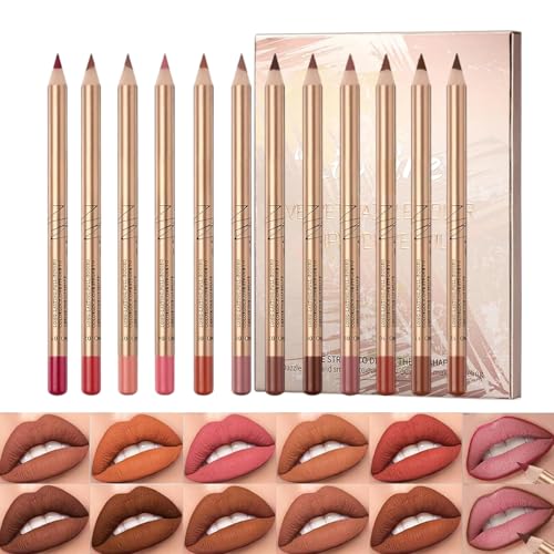 LOPHE Lip Liner Set, 12 Stück Wasserfester Lippenkonturenstift mit Mattes Finish, Lipliner Langanhaltender, Voller Textur, Lippenkonturenstift für Ideal Definierte Lippen