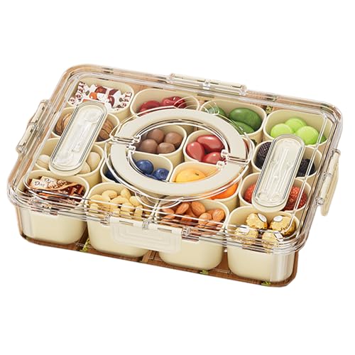 Kaiyzo Caja de Aperitivos con 16 Compartimentos Extraíbles, Cuencos Aperitivos con Tapa y Asa, Bandejas para Aperitivos, Portátil para Dulces, Frutas, Galletas, Verduras y Frutos Secos