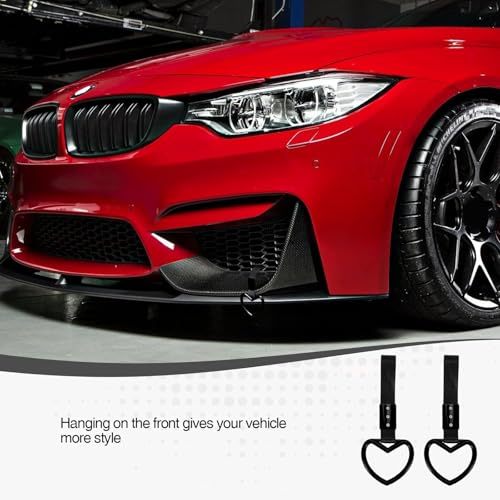 Image of 2PCS Heart Shaped Car Handle Straps, Rear Bumper Warning Keychain Ring for Car Exterior Accessories (Black-Silver)