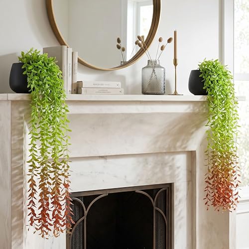 Image of Dekorly 75CM Artificial RainFlow Ivy Hanging Vines (Pack of 4) | Lush Green Cascading Creeper for Home & Balcony Decor (Rainflow Red Tail Vines)