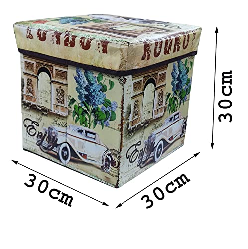 Image of Portable & Foldable Storage Stool for Living Room 30x30x30 cm (363-6) Polyurethane, Weight Capacity-100 KG