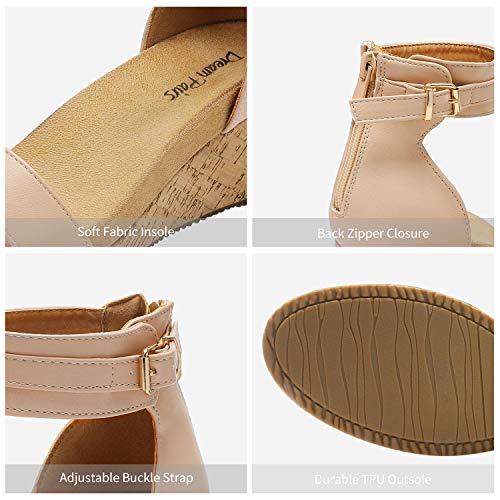 DREAM PAIRS DREAM PAIRS Women's Open Toe Buckle Ankle Strap Platform Wedge Sandals Summer Shoes,Size 5.5,Nude/Pu,NINI-6