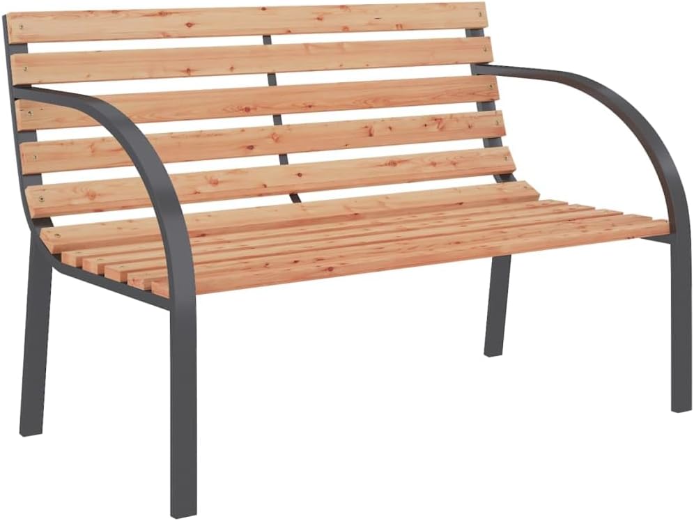 vidaXL Patio Bench - Classic 47.2-inch Wooden and Iron Outdoor Bench with Comfort Backrest and Armrests, Perfect for Garden and Patio