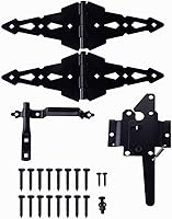 HOME MASTER HARDWARE Heavy Duty 8" Decorative Strap Hinges & Spring Loaded Latch Kit for Wood Fence Swing Gates - Black Steel w/ Screws