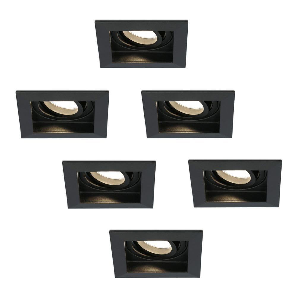 HOFTRONIC - LED Einbaustrahler 230V Eckig Schwenkbar Dimmbar Schwarz Extra Warmweiß 6er set Deckeneinbauleuchte 6x345lm Einbauspots GU10 - Deckeneinbaustrahler, Wohnzimmer und Büro