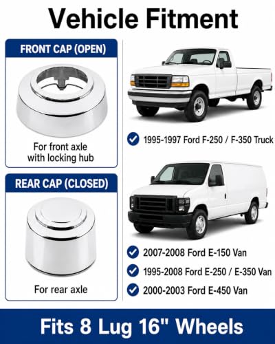 8 Lug 16" Chrome Wheel Center Hub Caps Fit for Ford 1995-2008 E250 E350 Van — view 3