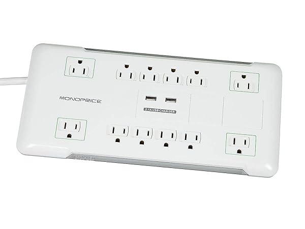 Monoprice 12 Outlet Power Surge Protector with 2 Built-in USB Charger Ports