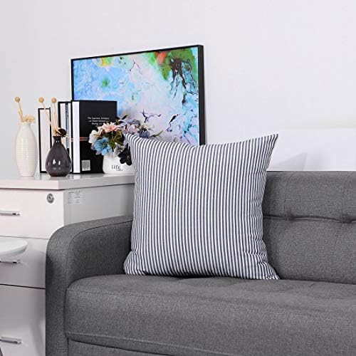 sourcing map Striped Canvas Cushion Covers 1PC, Throw Pillow Covers with Zipper for Sofa Bedroom-Decorative Couch Pillow Covers 45x45 Cm/18x18 In, Blue & White Throw Pillow Cases
