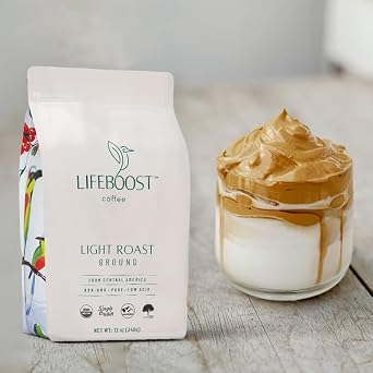 Lifeboost Light Roast Low Acid Ground Coffee, Certified Organic, 12oz