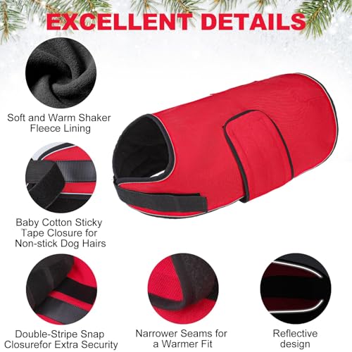 Image of BEAUTYZOO Dog Winter Coat for X-Large Dogs, Waterproof Canvas Jackets | Warm Fleece Great Dane Sweater, Reflective Cold Weather Coats, Windproof Blanket Clothes for Female Male Doggie, Red XL