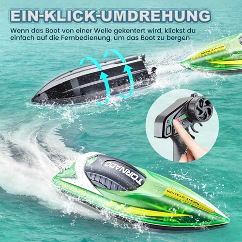 JONRRYIN Ferngesteuertes Boot, RC Boot mit LED-Licht für Pools und Seen, 2,4 GHz Ferngesteuerte Boote RC Rennboot, Speedboot Poolspielzeug für Kinder und Erwachsene (Green)