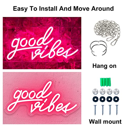 Pink Good Vibes Neon Sign, Neon Lights for Bedroom, USB Powered LED Neon Signs for Wall Decor - 16 x 8 inch - Thumbnail 4