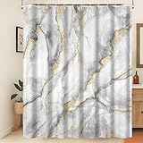 Xiaoterna Marmor Duschvorhang 3D Grau Golden Badezimmer Vorhang Luxuriös Modern Abstrakt Grauer Marmor Goldene Punkte Wasserabweisend Maschinenwaschbare Duschvorhänge für das Badezimmer 180x180cm