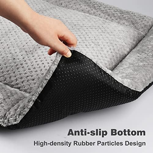 ASIJIA Medium Dog Bed 75 x 53CM Dog Mat Washable Fluffy Sherpa Dog Beds with Anti-Slip Bottom Cat Crate Cushion for Small and Medium Pets Rabbit, Grey