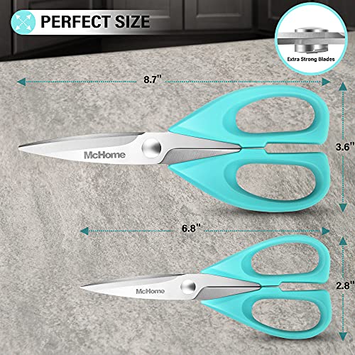 Mchome Mhs11 Kitchen Scissors, 2-Pack Heavy Duty Kitchen Shears, Stainless Steel Meat Cutting Scissors, Sharp Cooking Scissors For Chicken, Seafood, Poultry, Herbs, Turquoise(8.7+ 6.8 Inch) #TOP2