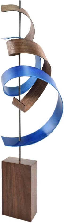 American Made Bent Wood and Aluminum 'Blue Waltz' Contemporary Tabletop Art Sculpture, 19"