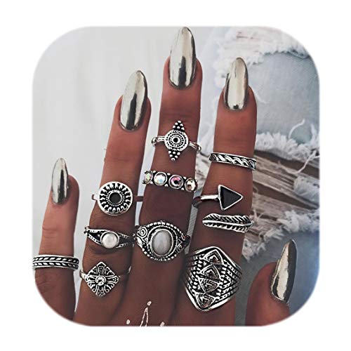 Zealmer Vintage Knuckle Ring Set Women Statement leaves Arrow Moon Joint Knuckle Rings