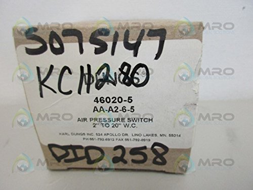 AA-A2-6-5 120VAC, 5AMP, 7PSI MAX, AIR Pressure Switch, Range 2-20IN W.C, Temp -40 Degree F-+140 Degree F