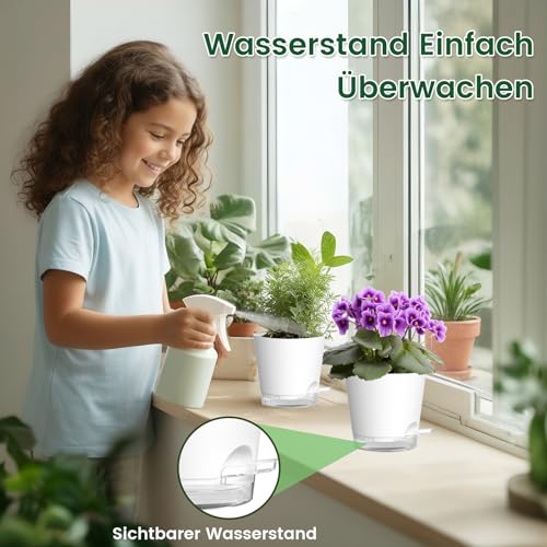WSMKSZ 10 cm Selbstbewässerungstopf, 5er Set Kleine Pflanztöpfe, Weiß – Ansicht 3