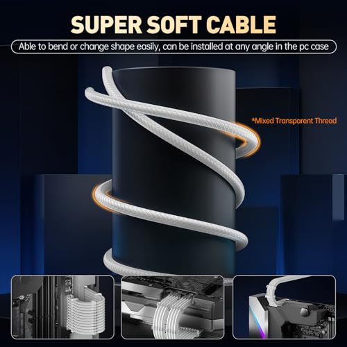 Image of AsiaHorse 16AWG PSU Cable Extension Kit, Sleeved Custom Mod GPU PC Audio Video Power Supply Soft Braided Cables with Comb Kit, 24P /8P to 6+2P / 8P to 4+4P 30CM