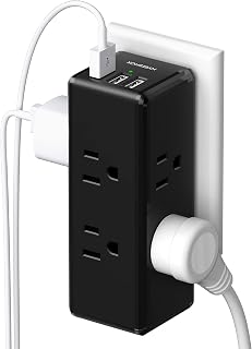 NVEESOX USB Wall Charger, Surge Protector, 6 Outlet Extender with 3 USB Charging Ports（3.1A Total 4-Sided 1875J Surge Protector Wall Outlet for Home Travel Office