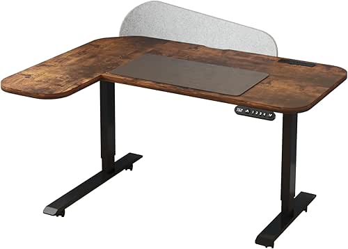 bilbil L-Shaped Electric Standing Desk with Power Strip & Privacy