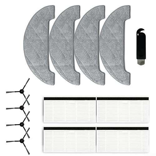para Kit de accesorios de repuesto para Cecotec Conga 5290 Ultra Robot Aspiradora, 4 cepillos laterales, 4 filtros, 4 paños de trapo, 1 cepillo de limpieza