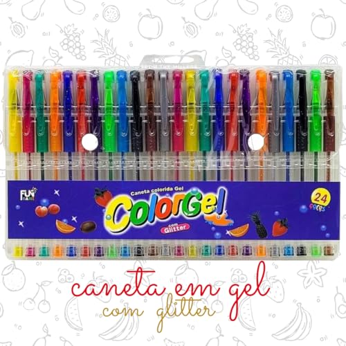 Caneta De Gel Com Glitter Perfumada Cheiro De Fruta 24 Cores Neon Tons Pastel