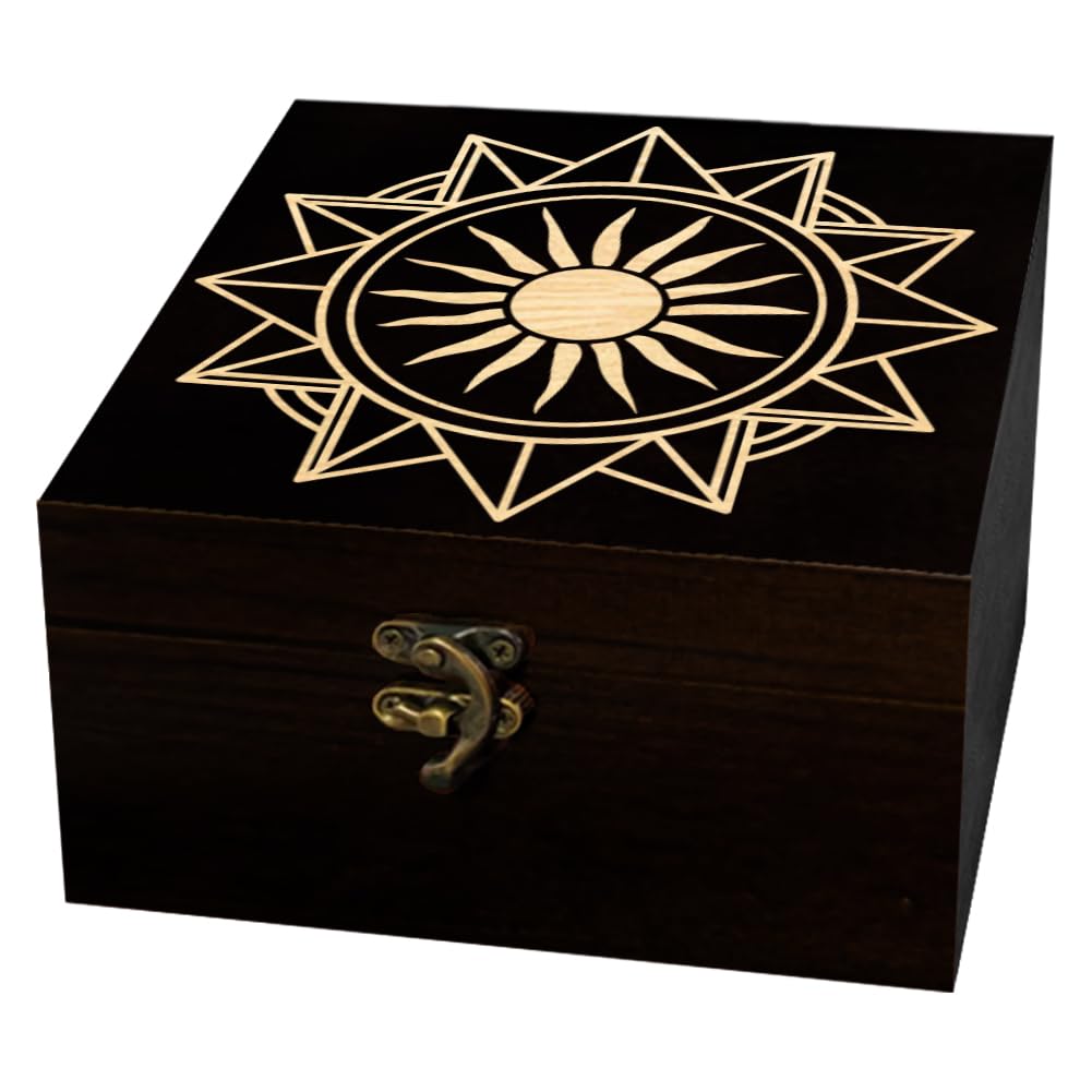 arricraft 1 Pc Wooden Keepsake Storage Box, Divination Geometry Pattern Rectangle Souvenir Box for Anniversary Jewelry Picture Letter Storage (4.72x4.72x2.36 inches)