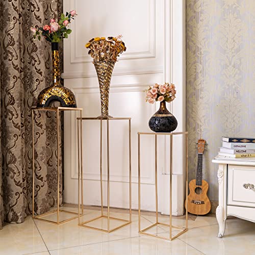Metal Tall Plant Stand Indoor Gold, Corner Plant Stands For Indoor Plants, Modern Flower Vase For Living Room Wedding Parties Decor, Set Of 3 Square, 27.5&31&35 Inches Tall #TOP2