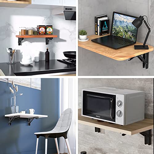 Image of YUMORE 8 Inch Folding Shelf Bracket, Heavy Duty L Bracket, Black, 2 Pack | 300 LB Load Capacity, Foldable Locking Design, Easy Release Lever, Easy Installation, Includes Hardware