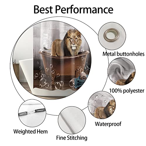 Aquar Lion Shower Curtain For Bathroom, Cute Animal Lion Print Bath Curtains With 12 Hooks, Animal Shower Curtains For Bathtub Decor, Waterproof Washable Fabric Shower Curtain, 72 X 72 Inch #TOP5