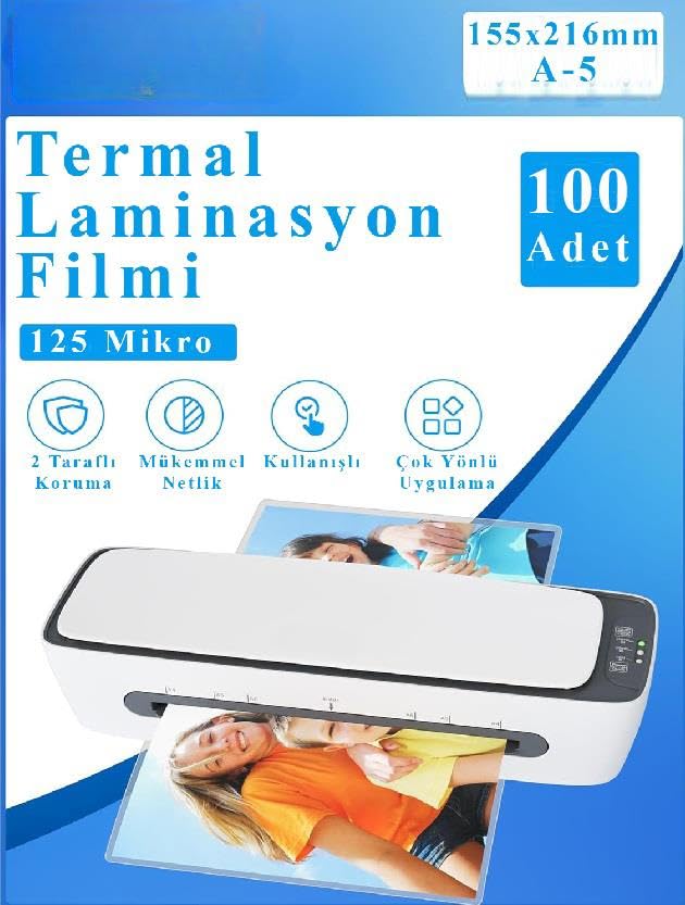 Laminasyon Filmi Parlak A5 100'lü 1 Paket 125 Mikron Laminasyon Kaplama Pvc Kaplama Poşeti 100 Adet
